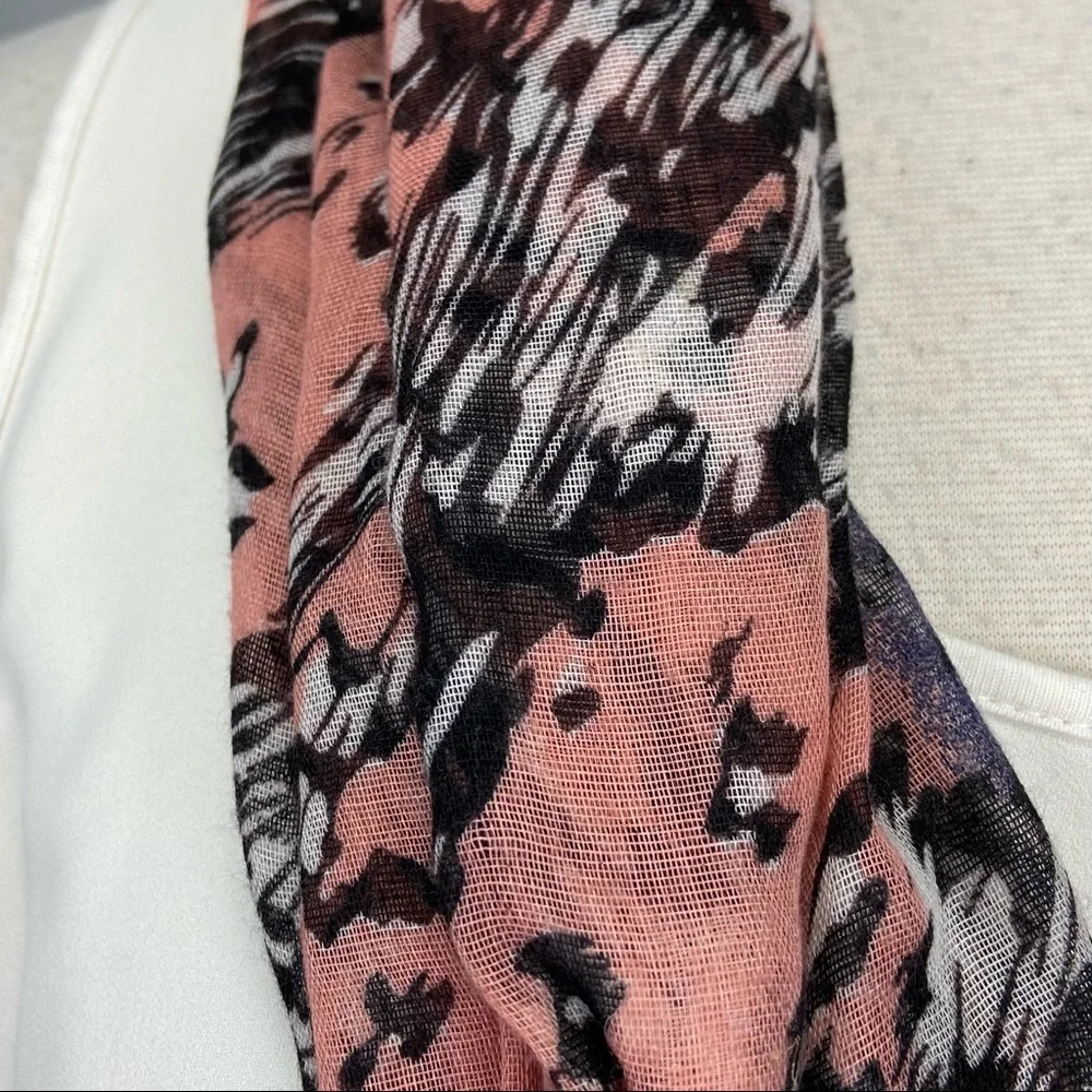 Infinity Scarf Pink Black Leopard Print Chiffon with Beads